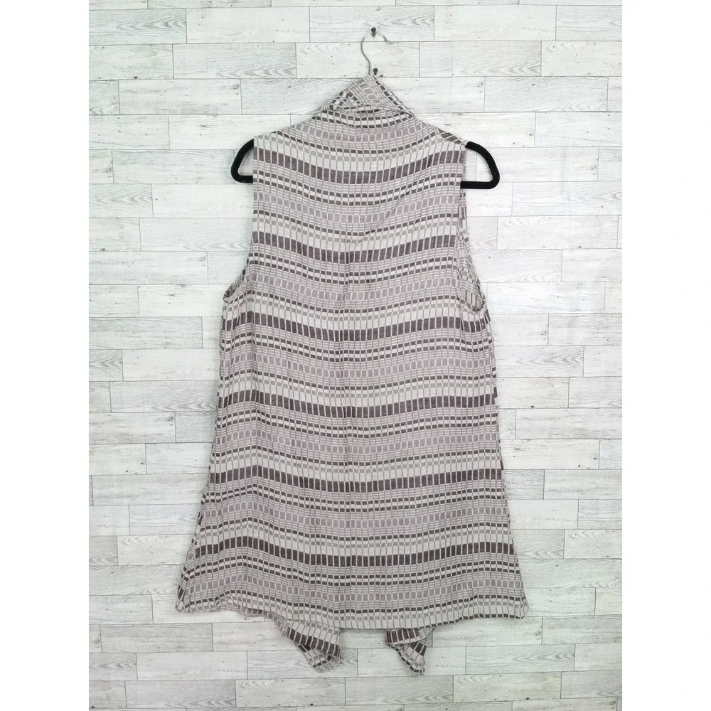 FLAX Linen Vest Loose Long Open Front Lagenlook Sleeveless Cardigan‎ Sz P 4/6